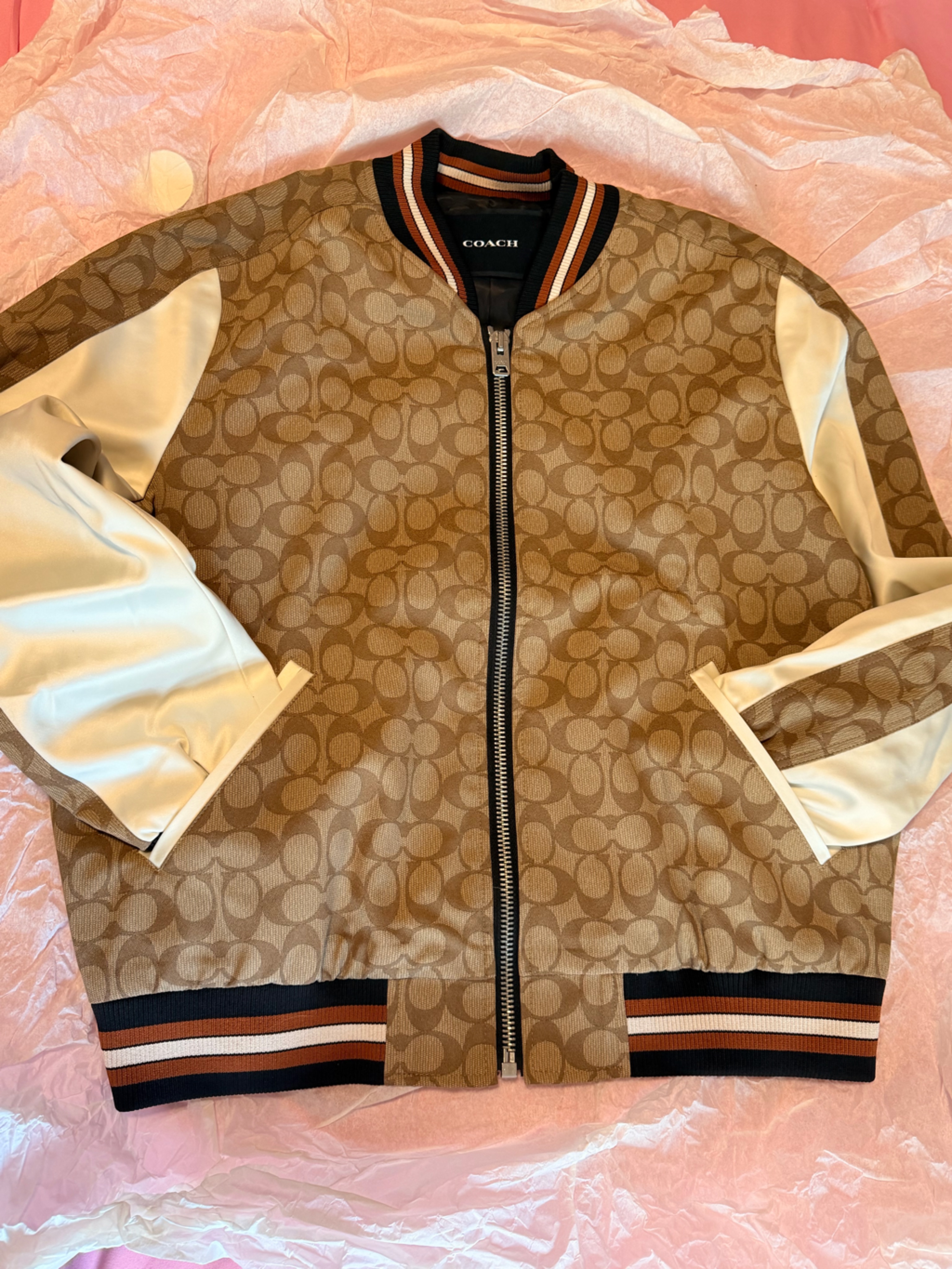 Coach Reversible Signature Bomber Jacket Khaki/Black | Monogram | Size Small